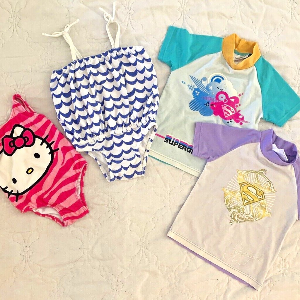 Baby Gap Hello Kitty One Piece Swim Suit Lot Size 6-12 Mos + Swim Shirts & Tees